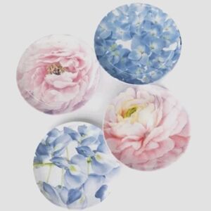 Set Of 4 Dessert/Salad Plates..Watercolor Floral 8" Ceramic. New in Box